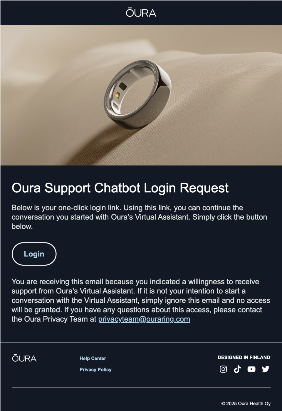 Oura から届いた受け付けメール
